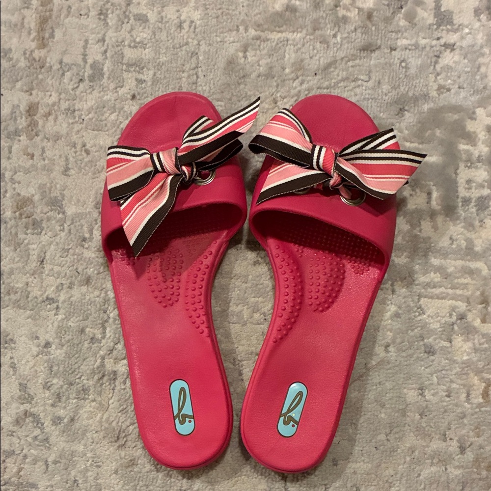 OKA b. Vibrant Pink Sandals with Striped Bow